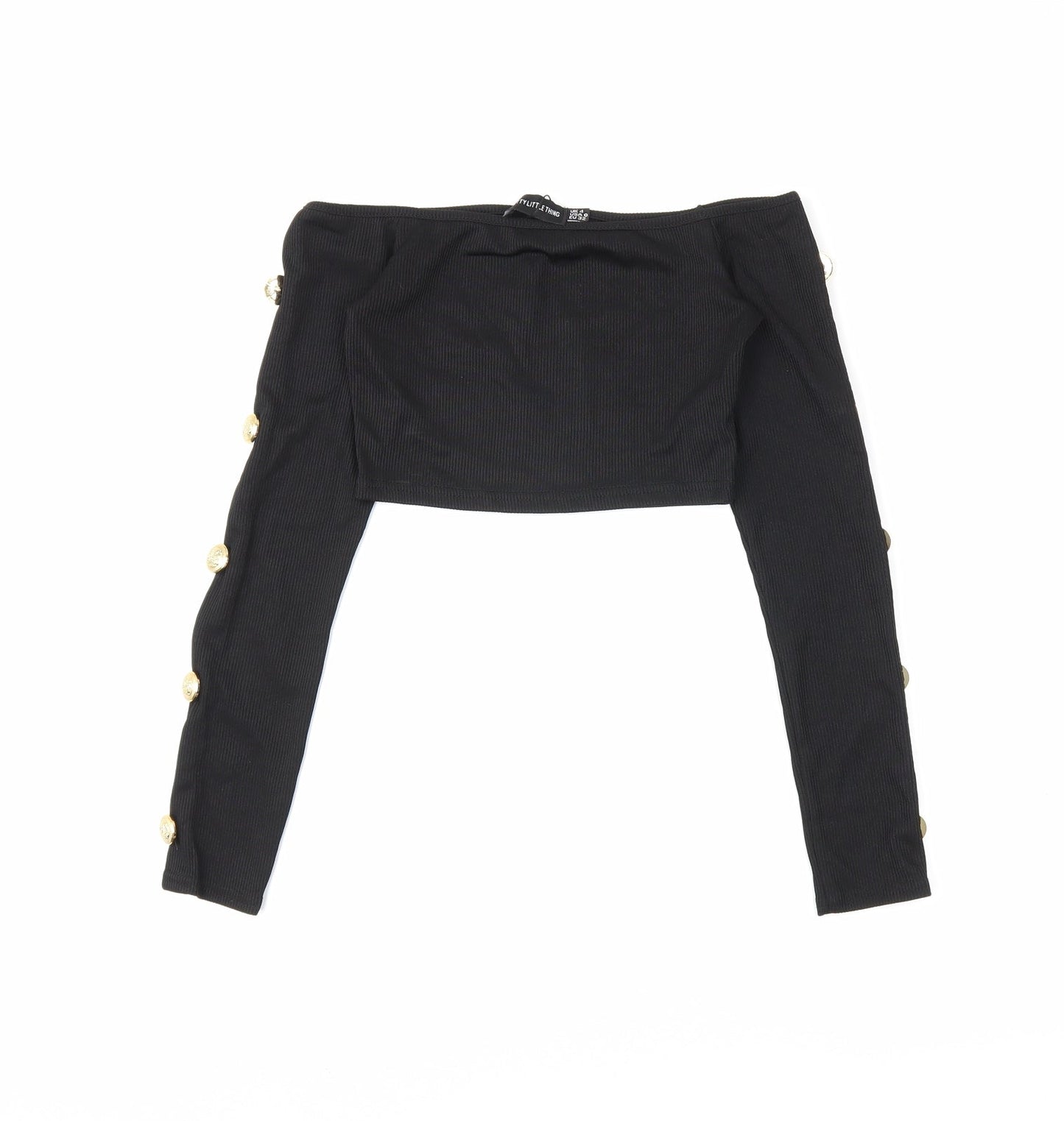 PRETTYLITTLETHING Womens Black   Cropped Blouse Size 4