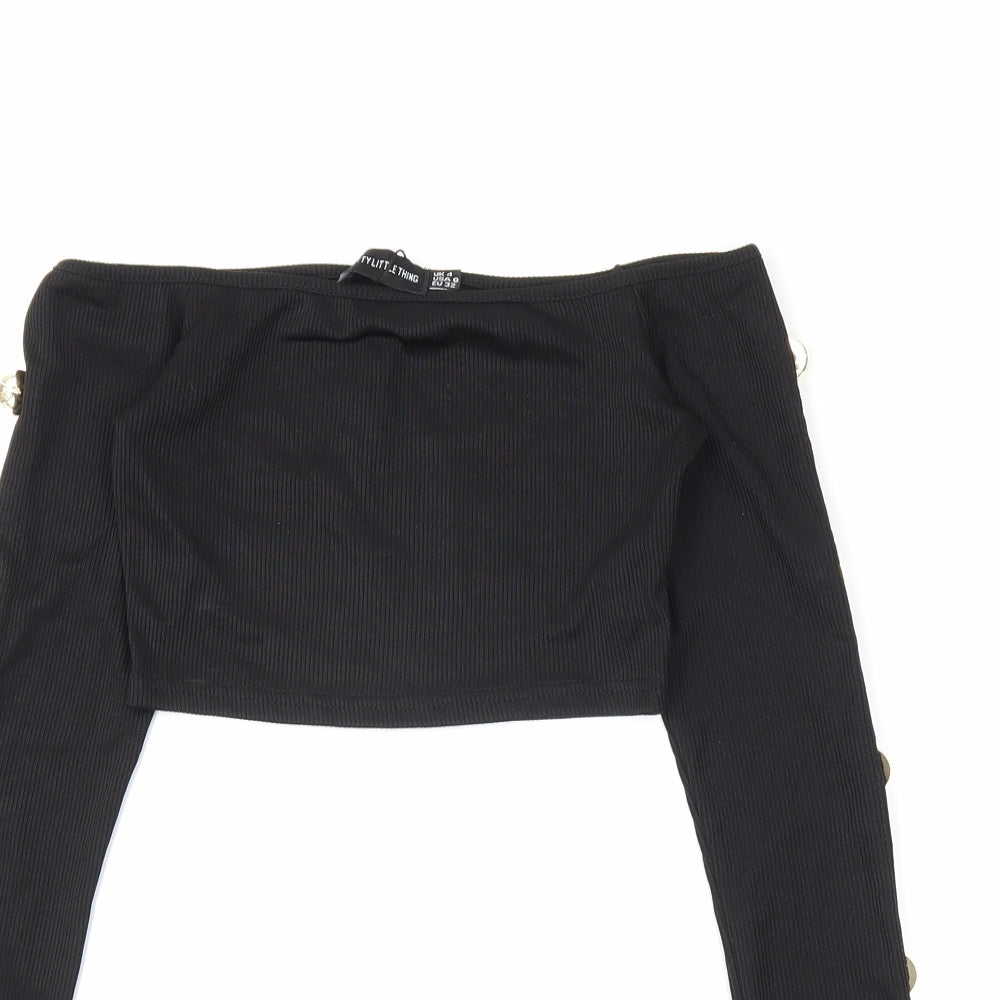 PRETTYLITTLETHING Womens Black   Cropped Blouse Size 4