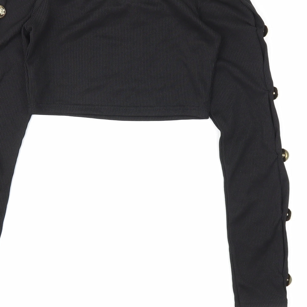 PRETTYLITTLETHING Womens Black   Cropped Blouse Size 4