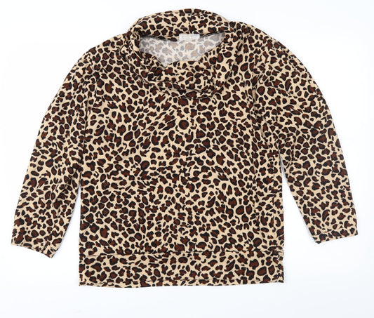 Annabelle Womens Brown Animal Print  Basic Blouse Size L