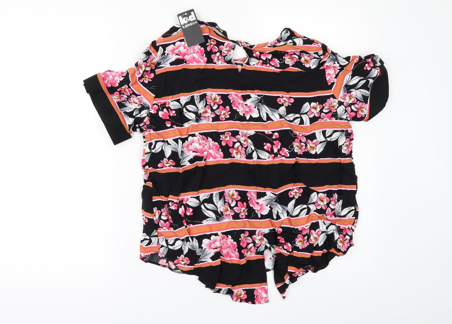 K&D London Womens Black Floral  Basic Blouse Size 14