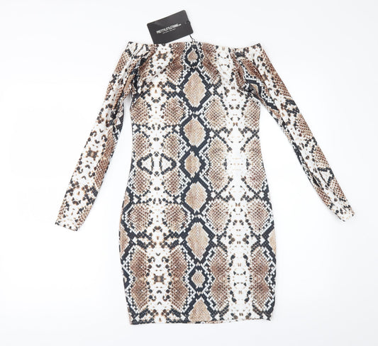 PRETTYLITTLETHING Womens Brown Animal Print  Bodycon  Size 10