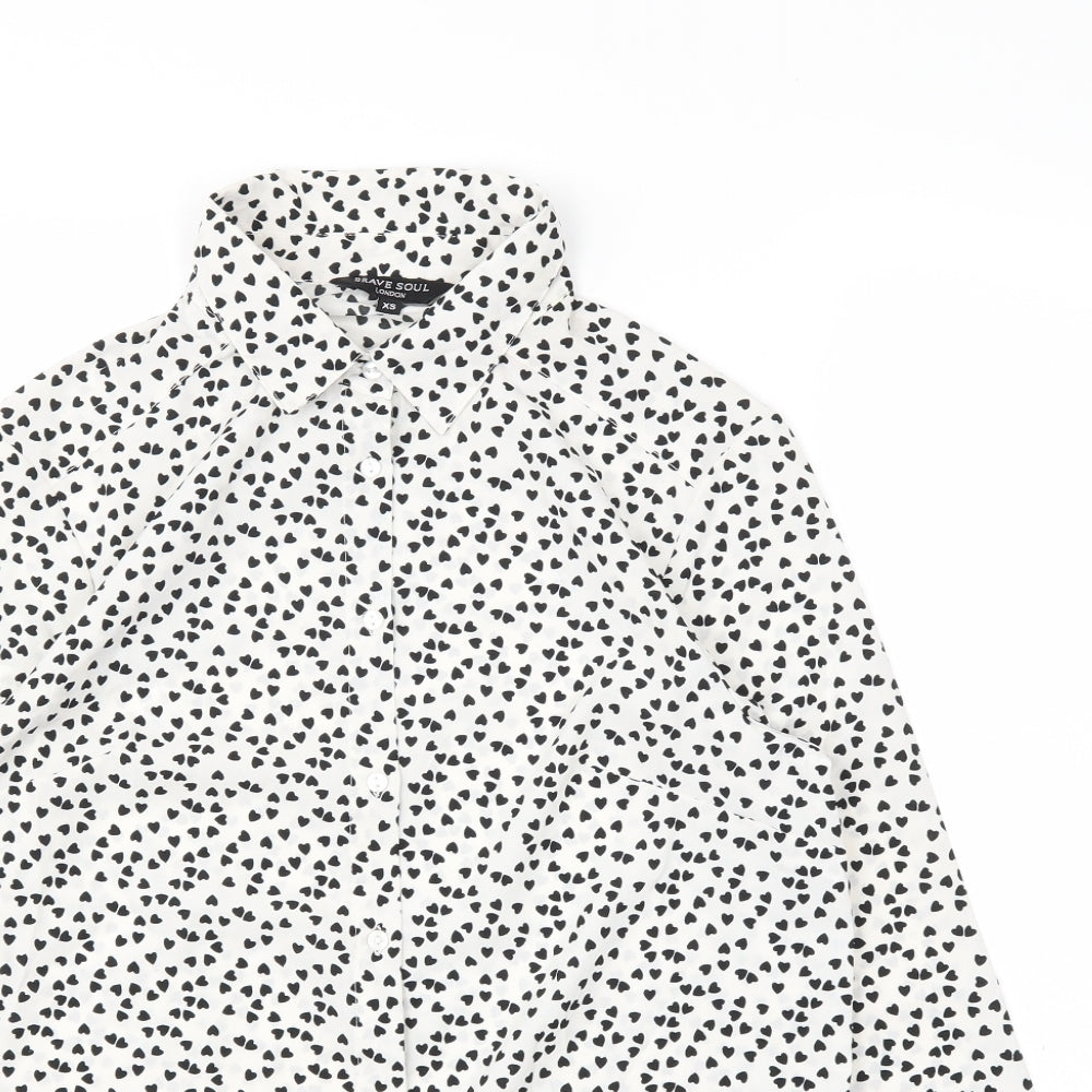 Brave Soul Womens White Polka Dot  Basic Blouse Size XS