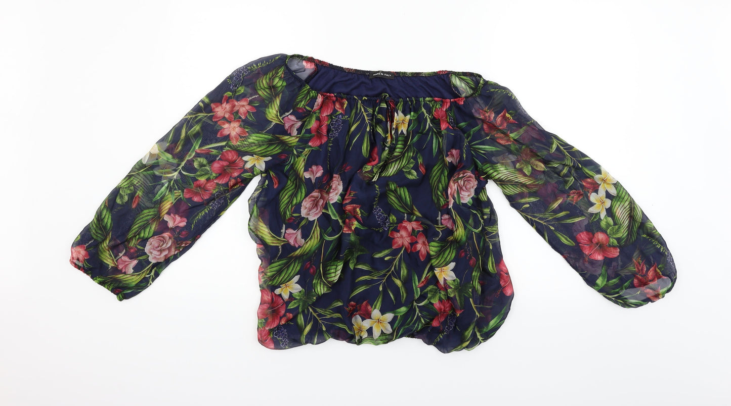 Preworn Womens Blue Floral  Basic Blouse Size M