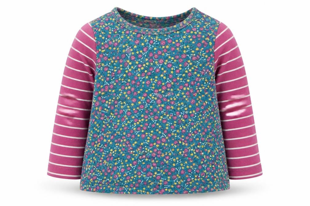 Mothercare Girls Blue Floral  Basic T-Shirt Size 12-18 Months  - Pink Stripes