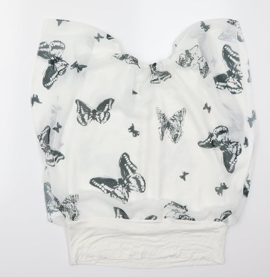 Juliet Womens White   Basic Blouse Size L  - Butterflies
