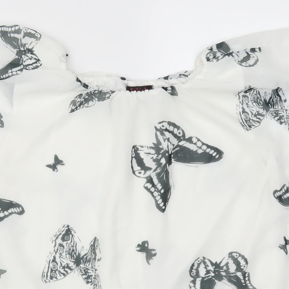 Juliet Womens White   Basic Blouse Size L  - Butterflies