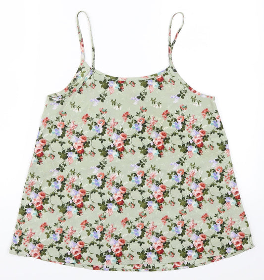 Peacocks Womens Green Floral  Basic Tank Size 8