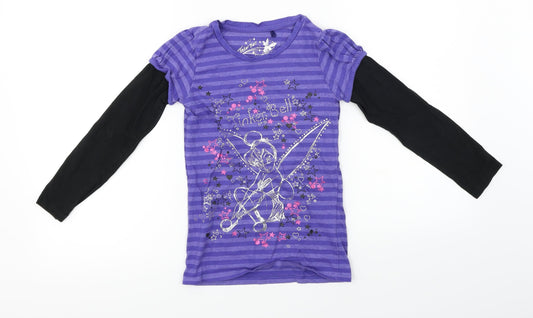 Tinkerbell  Girls Purple Striped  Basic T-Shirt Size 7-8 Years