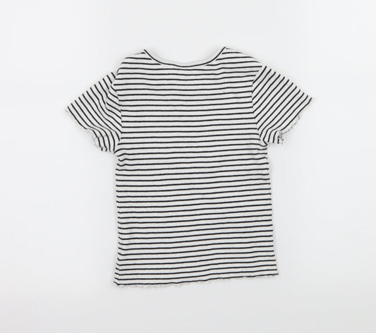 NEXT Girls White Striped Jersey Basic T-Shirt Size 7 Years