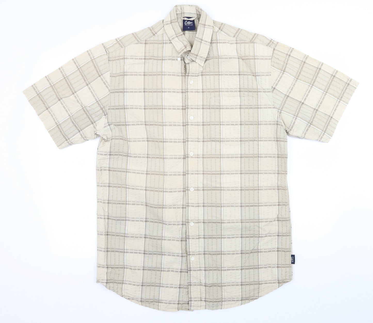 Cotton Traders Mens Beige Check   Button-Up Size M