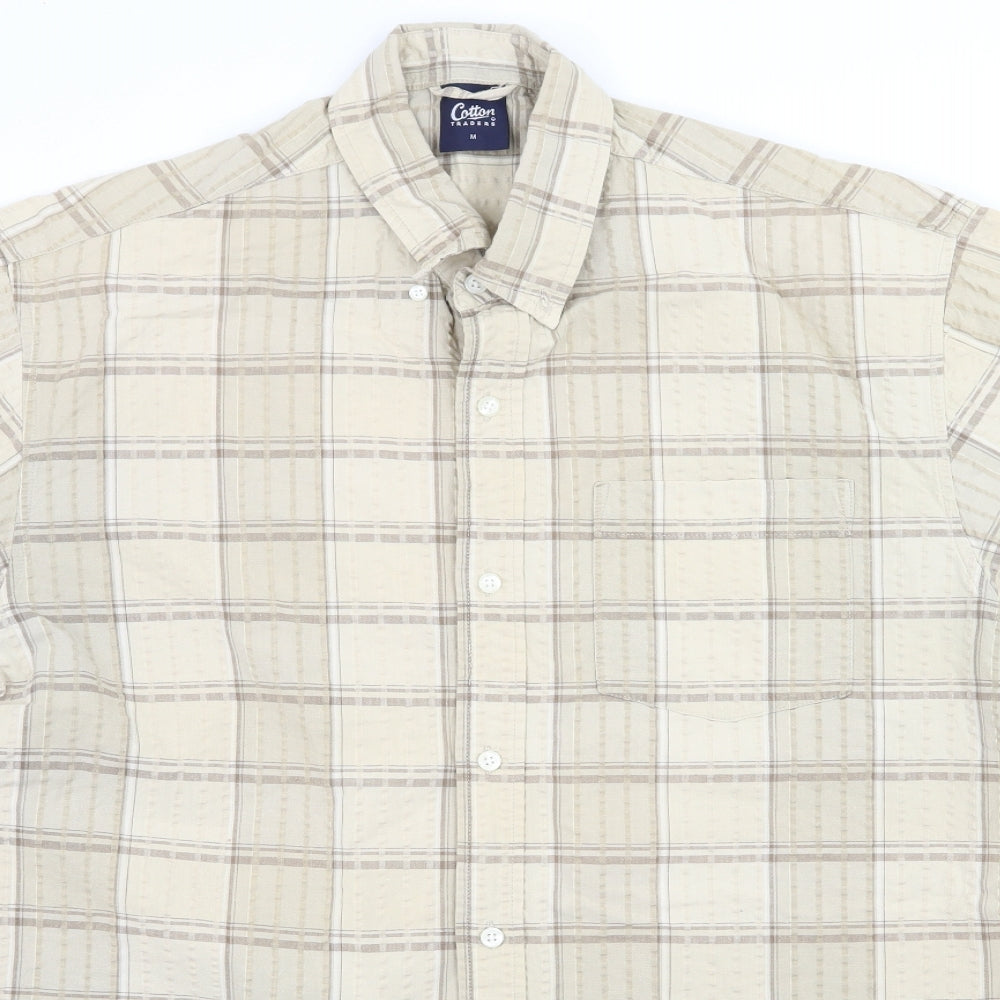 Cotton Traders Mens Beige Check   Button-Up Size M