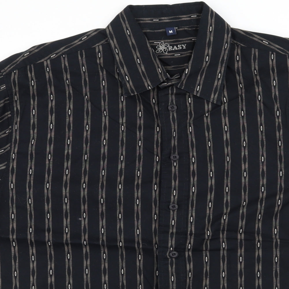 Easy Mens Black Striped   Button-Up Size M