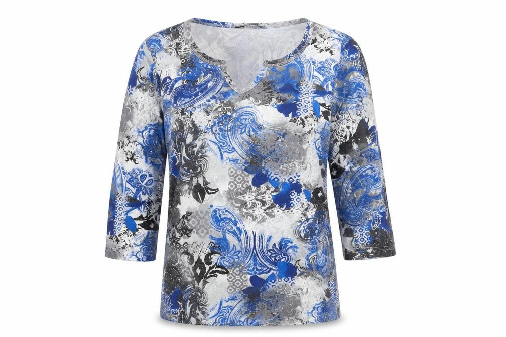 Bonmarché Womens Blue Geometric Basic Blouse Size S