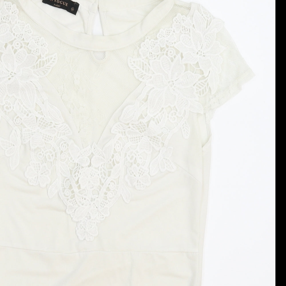 In Vogue Womens White   Bodysuit One-Piece Size M
