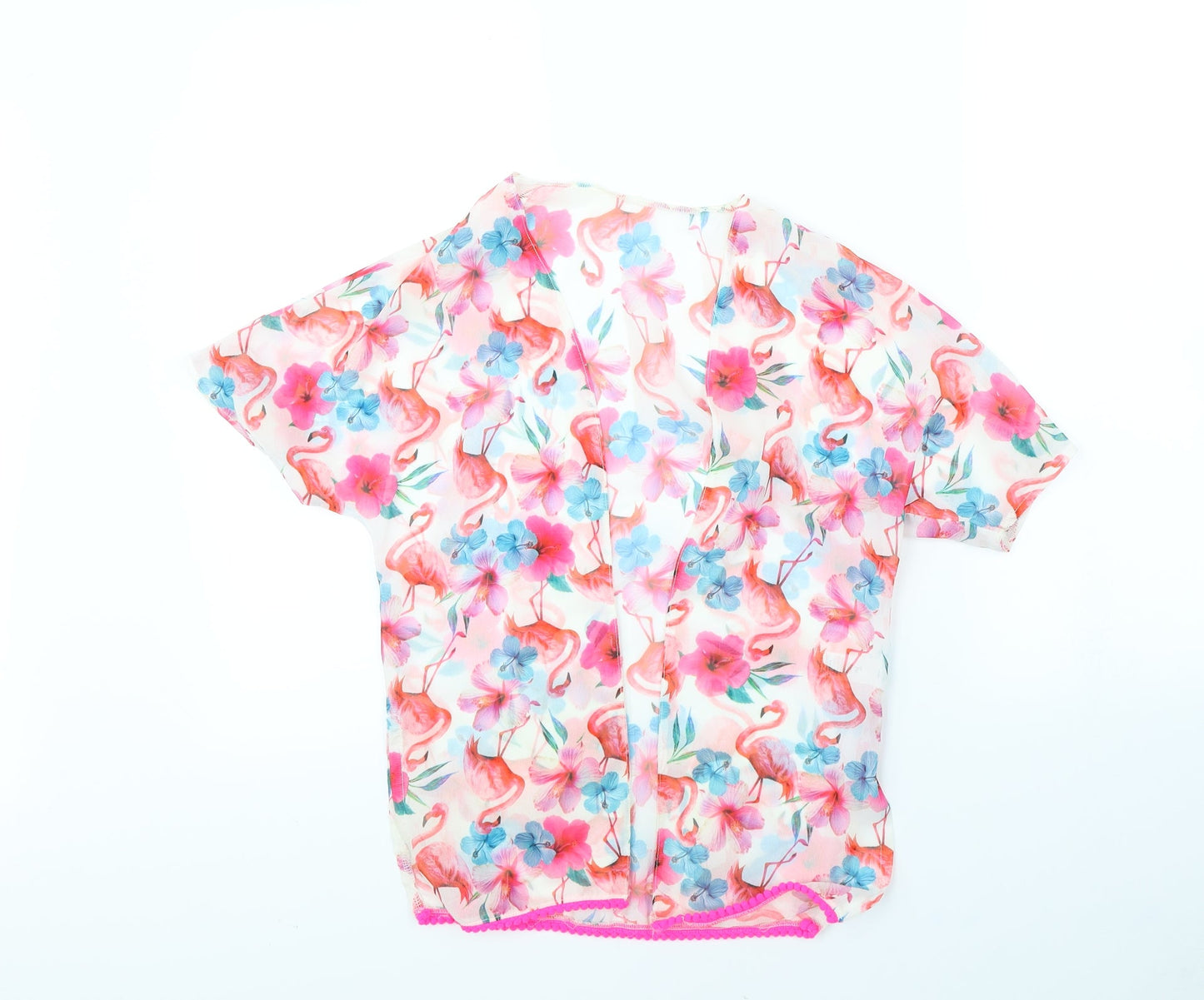 TU Girls White Floral  Cardigan Jumper Size 8 Years  - Flamingo
