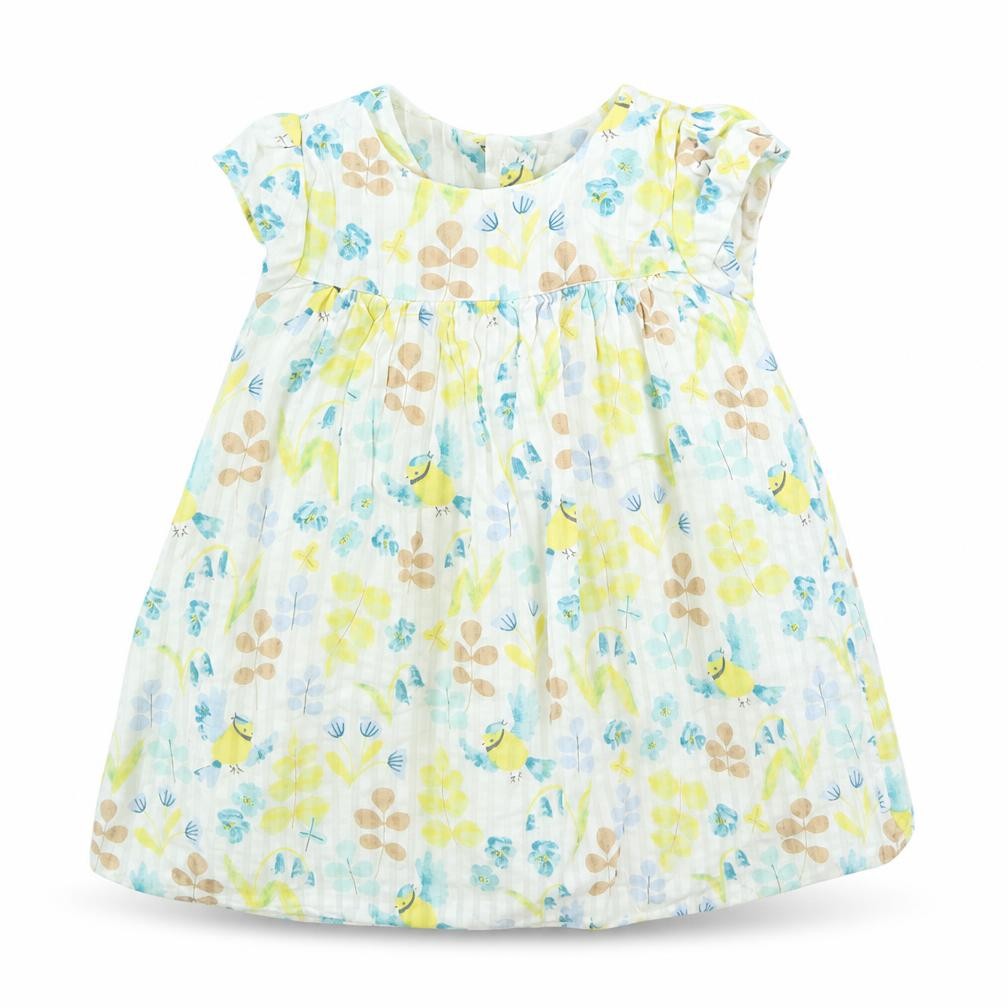 Front view of Marks & Spencer girls’ yellow floral fit & flare, size 3-6, months