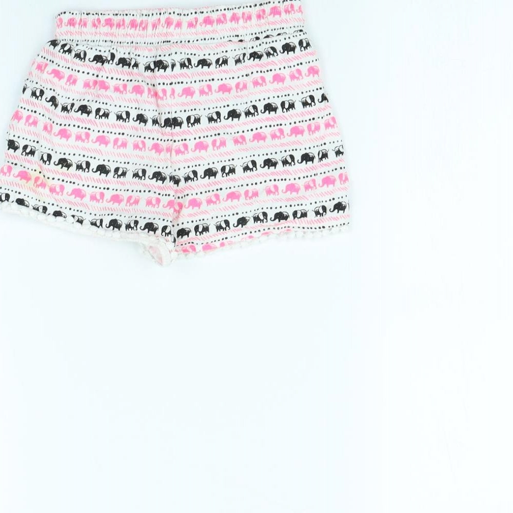 TU Girls White Animal Print  Cut-Off Shorts Size 2 Years - Elephant