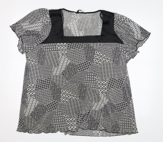 BM Womens Black Geometric  Basic Blouse Size XL