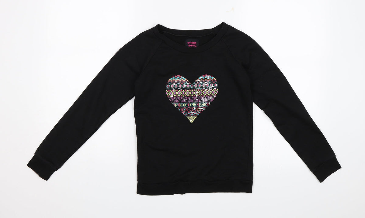 Store Twenty One Girls Black Pullover Jumper Size 10 Years - Heart