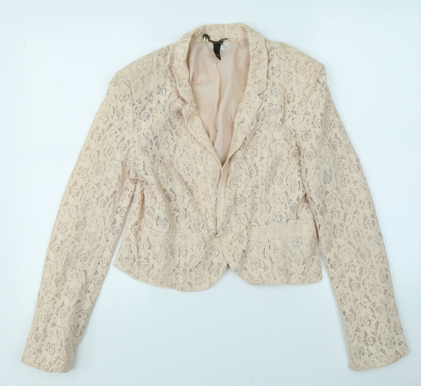 Divided Womens Pink Floral Lace Jacket Blazer Size 12