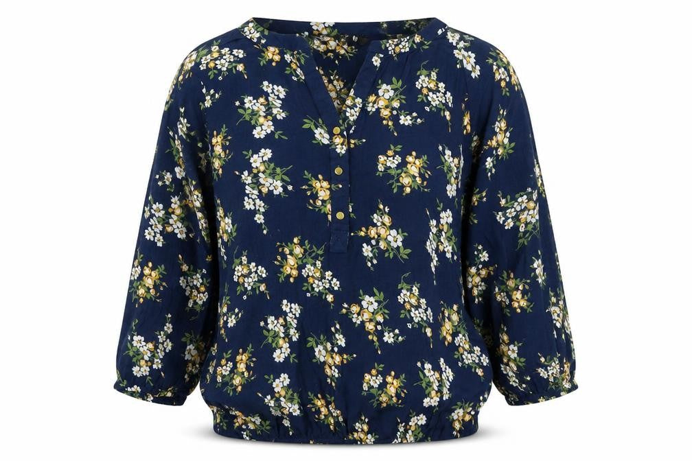fig Womens Blue Floral  Basic Blouse Size S