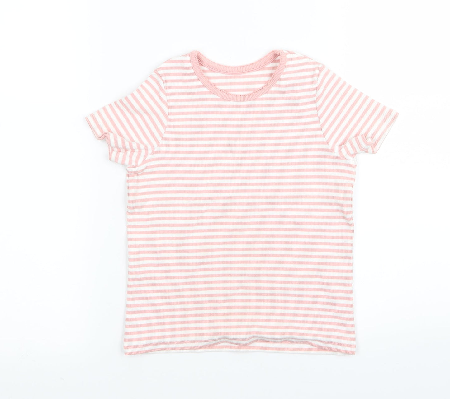 M&S Girls Pink Striped  Basic T-Shirt Size 5-6 Years
