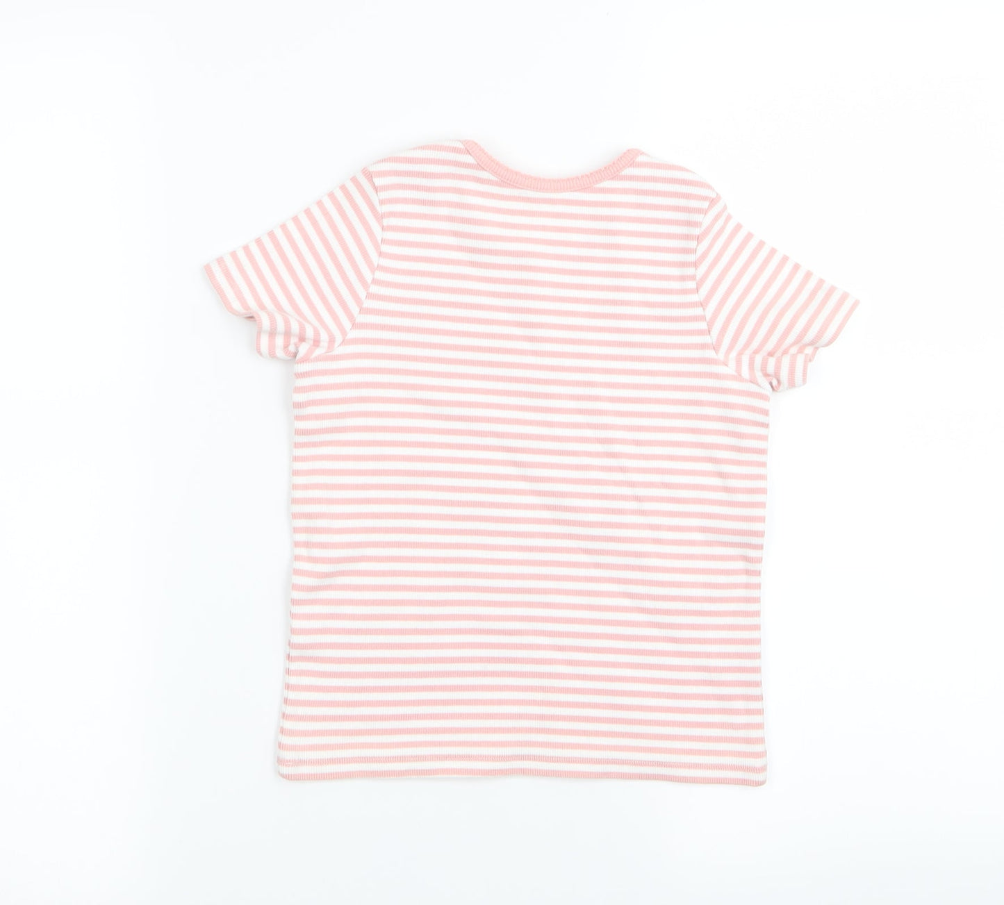 M&S Girls Pink Striped  Basic T-Shirt Size 5-6 Years