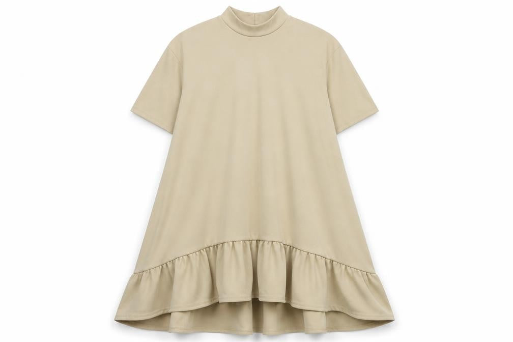 Boohoo Womens Beige Houndstooth  Fit & Flare  Size 10  - Frill detail on bottom