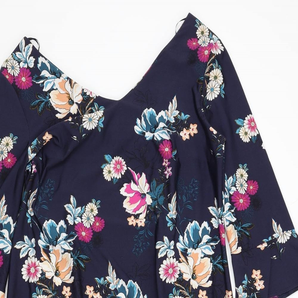 F&F Womens Blue Floral  A-Line  Size 12  - Frill Sleeves