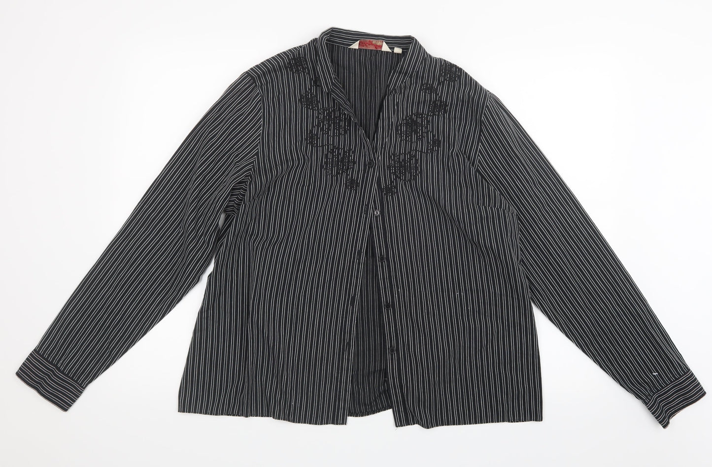 EWM Womens Black Striped  Basic Button-Up Size 18
