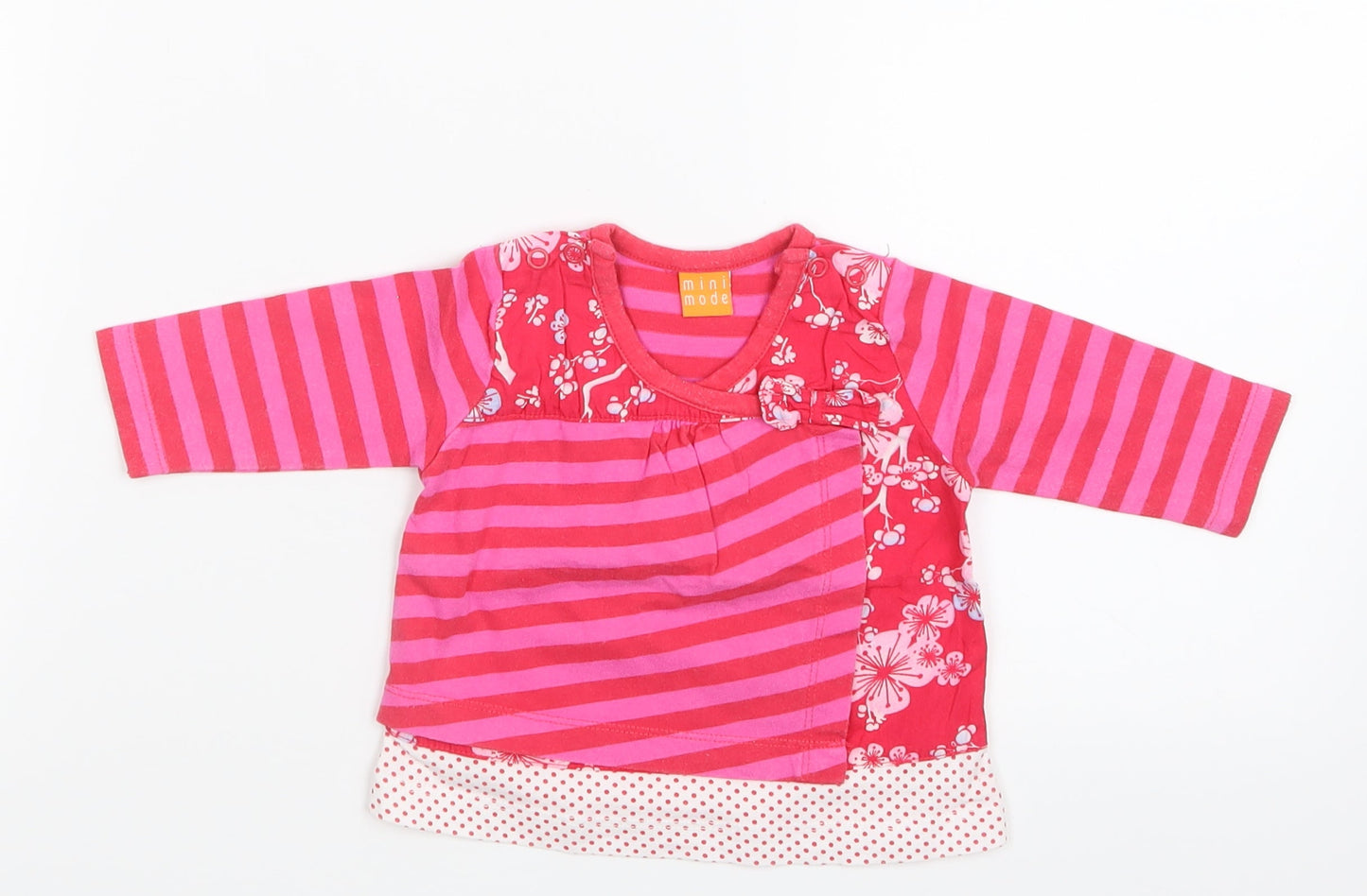 Mini Mode Girls Pink Striped  Basic T-Shirt Size 3-6 Months