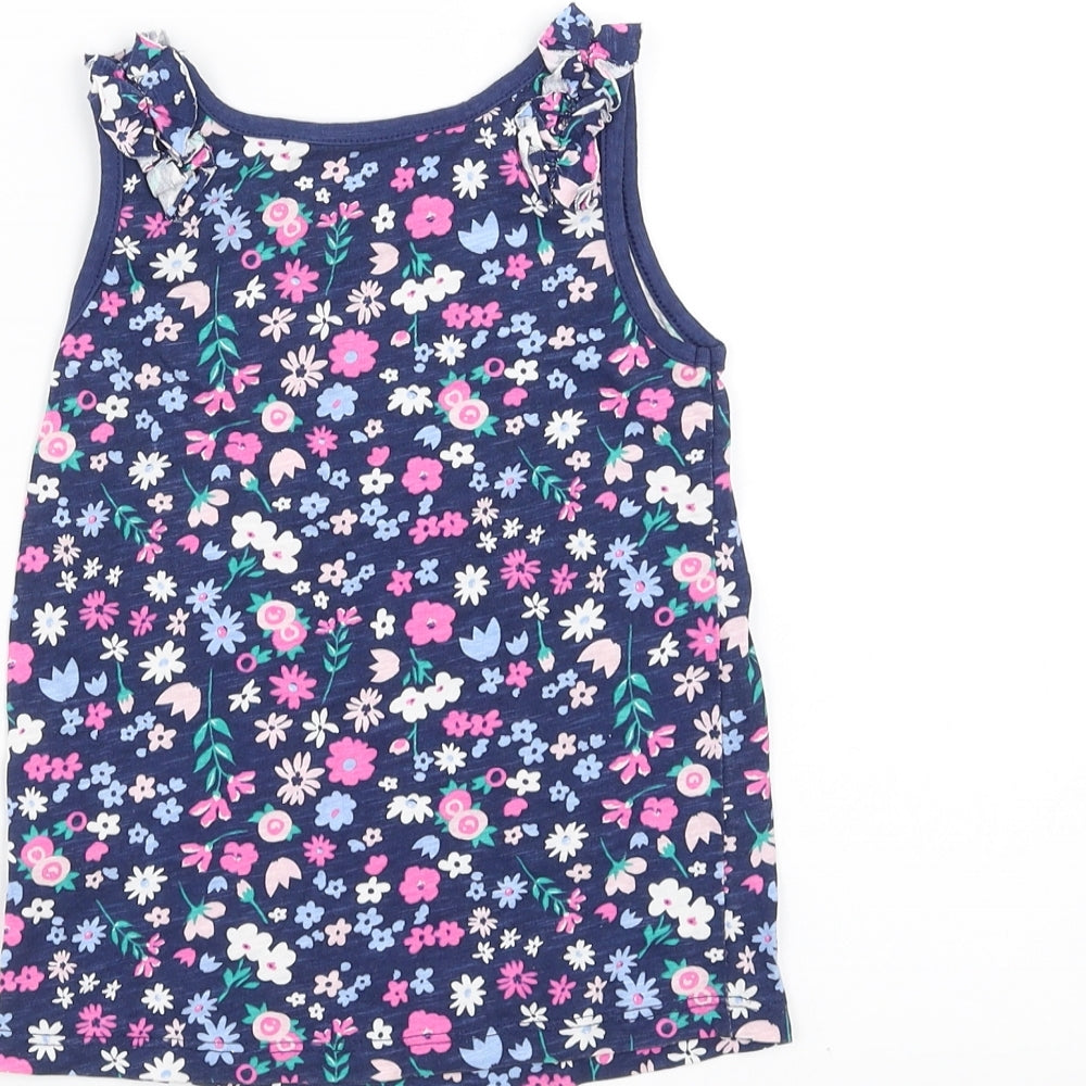 Matalan Girls Blue Floral  Basic Tank Size 2-3 Years