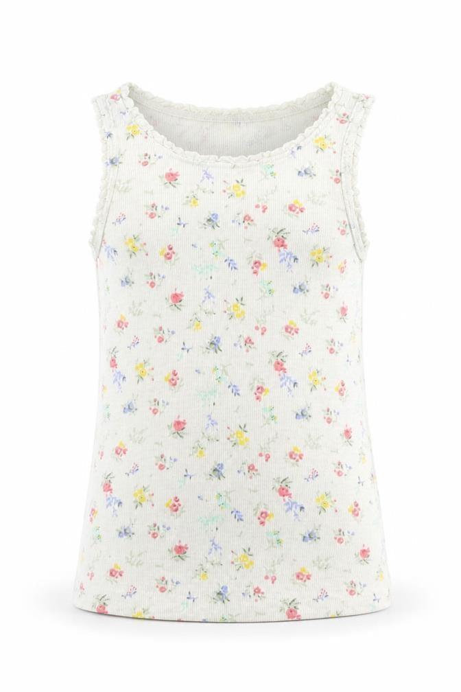 Next Girls White Floral Rayon Basic Tank Size 6 Years