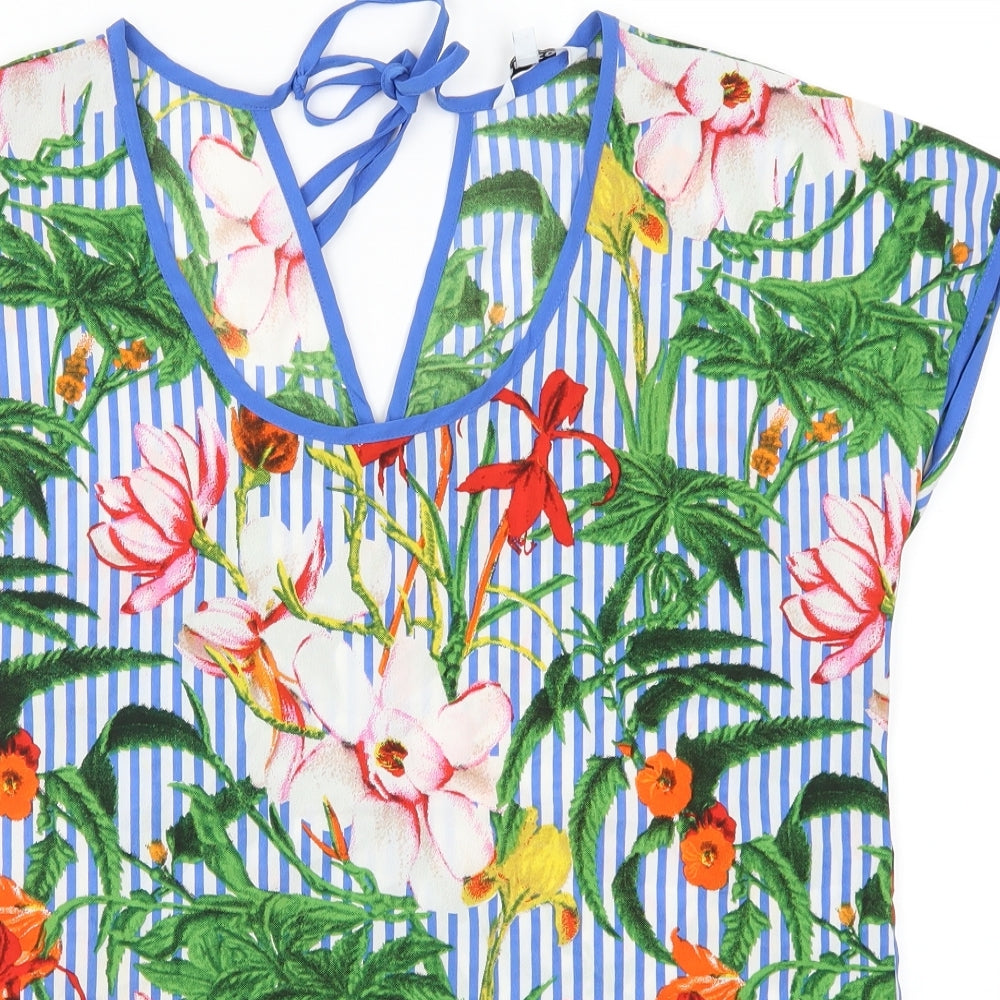 Pep&Co Womens Multicoloured Floral  Basic Blouse Size 12  - Blue Stripes