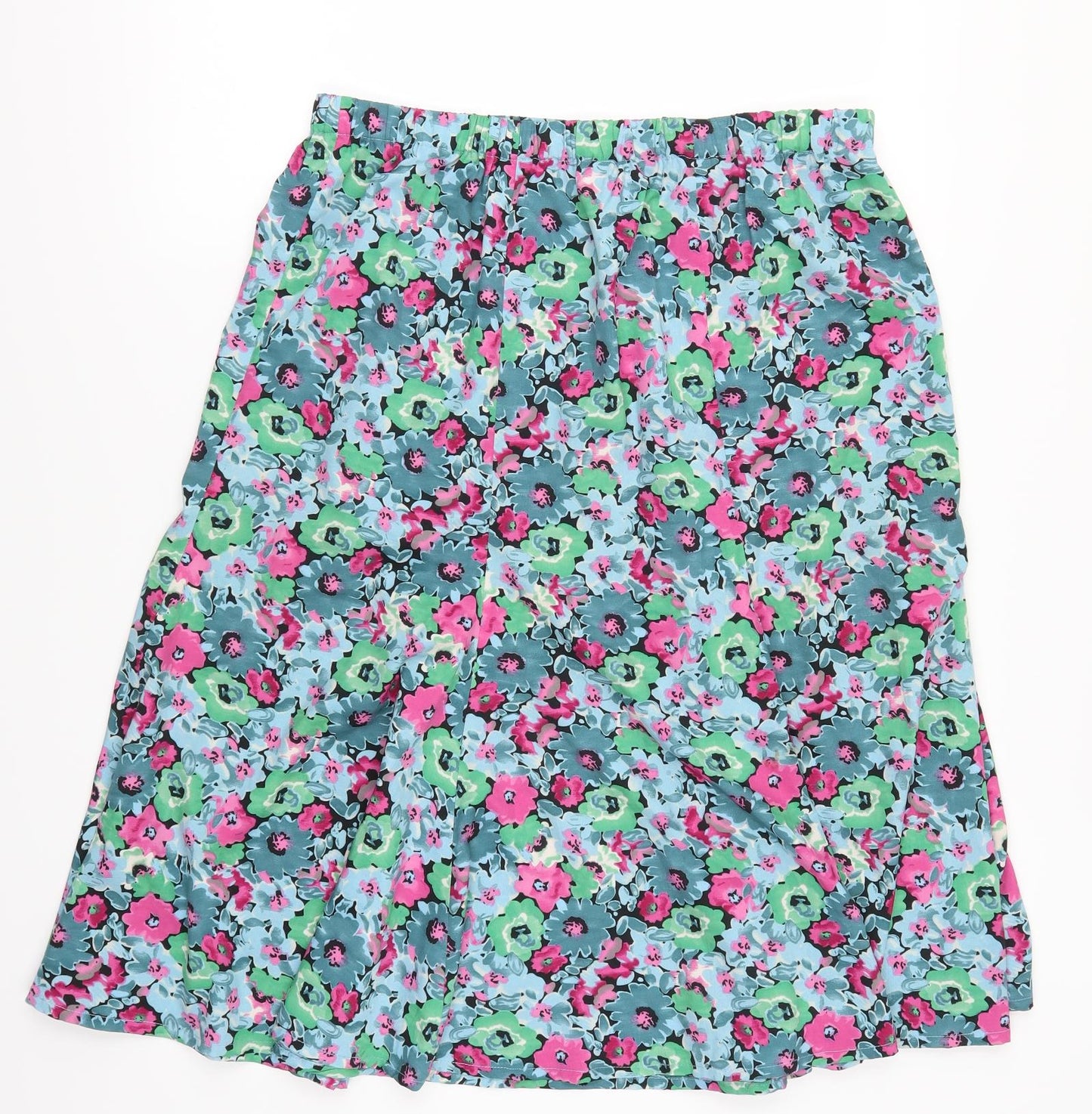 Preworn Womens Multicoloured Floral  Swing Skirt Size 33 in  - Blue Pink and Green Flowers