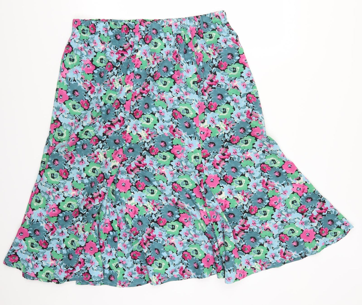 Preworn Womens Multicoloured Floral  Swing Skirt Size 33 in  - Blue Pink and Green Flowers