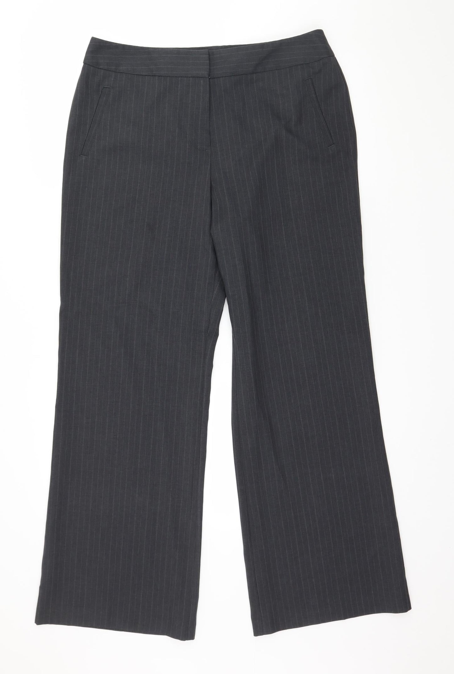 Marks and Spencer Womens Grey Striped  Trousers  Size 14 L30 in