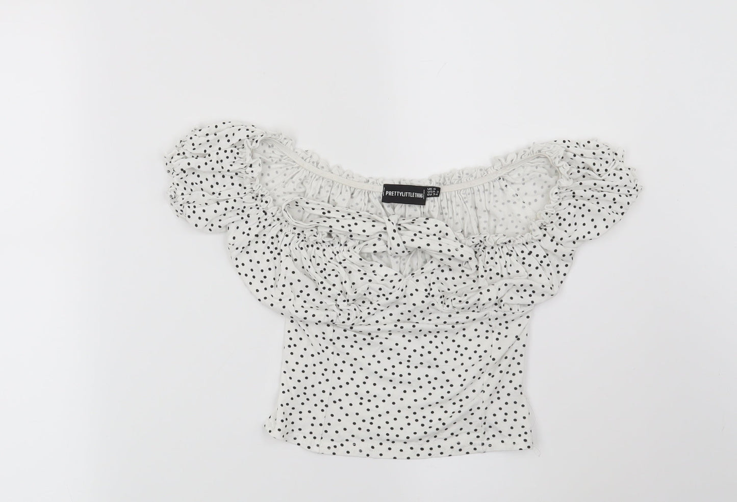 PRETTYLITTLETHING Womens White Polka Dot  Basic Blouse Size 6