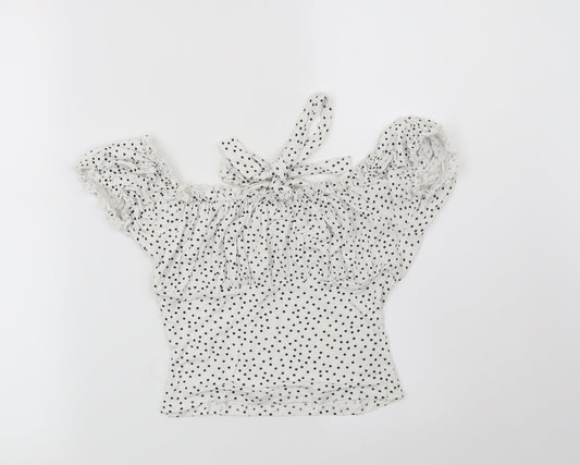 PRETTYLITTLETHING Womens White Polka Dot  Basic Blouse Size 6