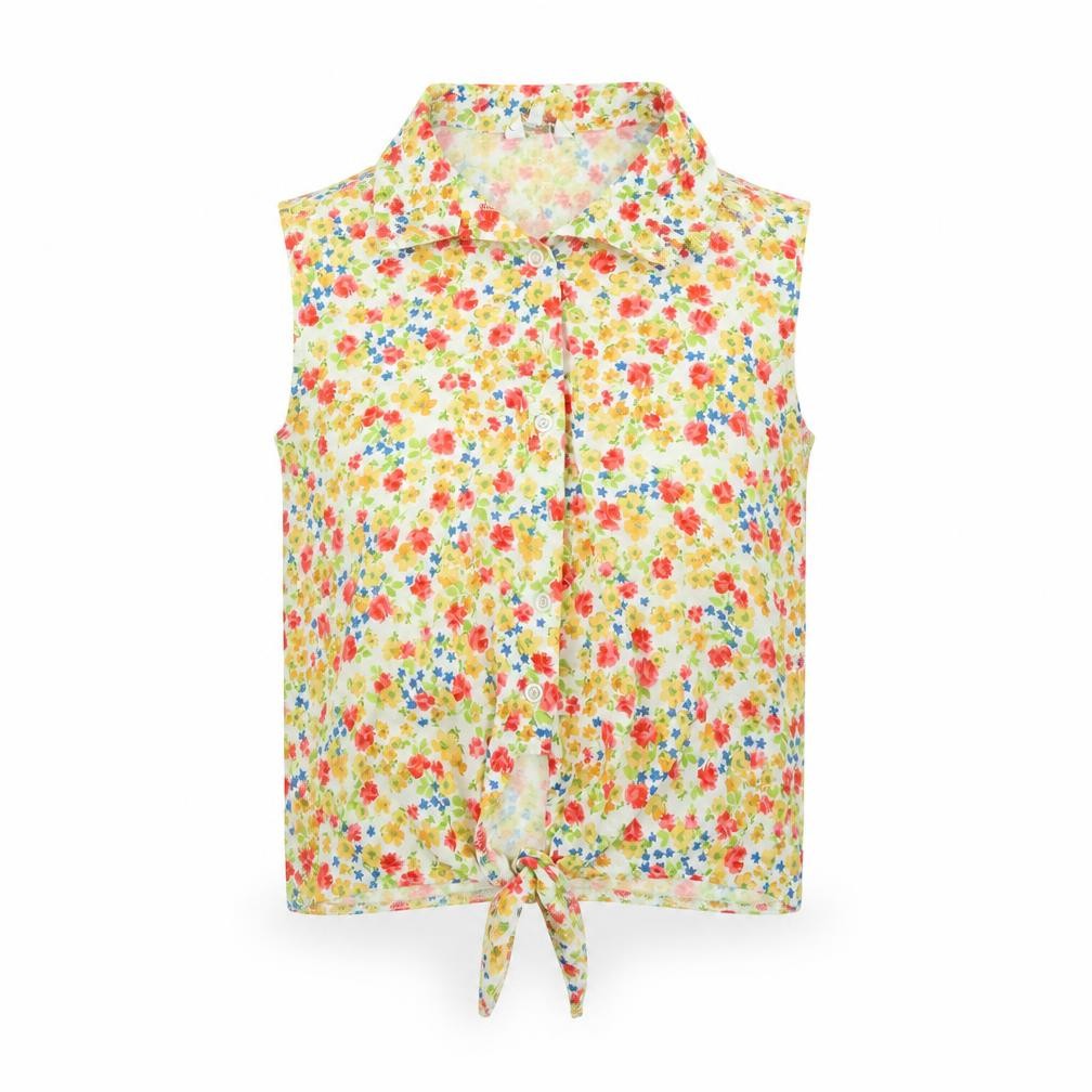 New Look Womens Yellow Floral  Basic Button-Up Size 8