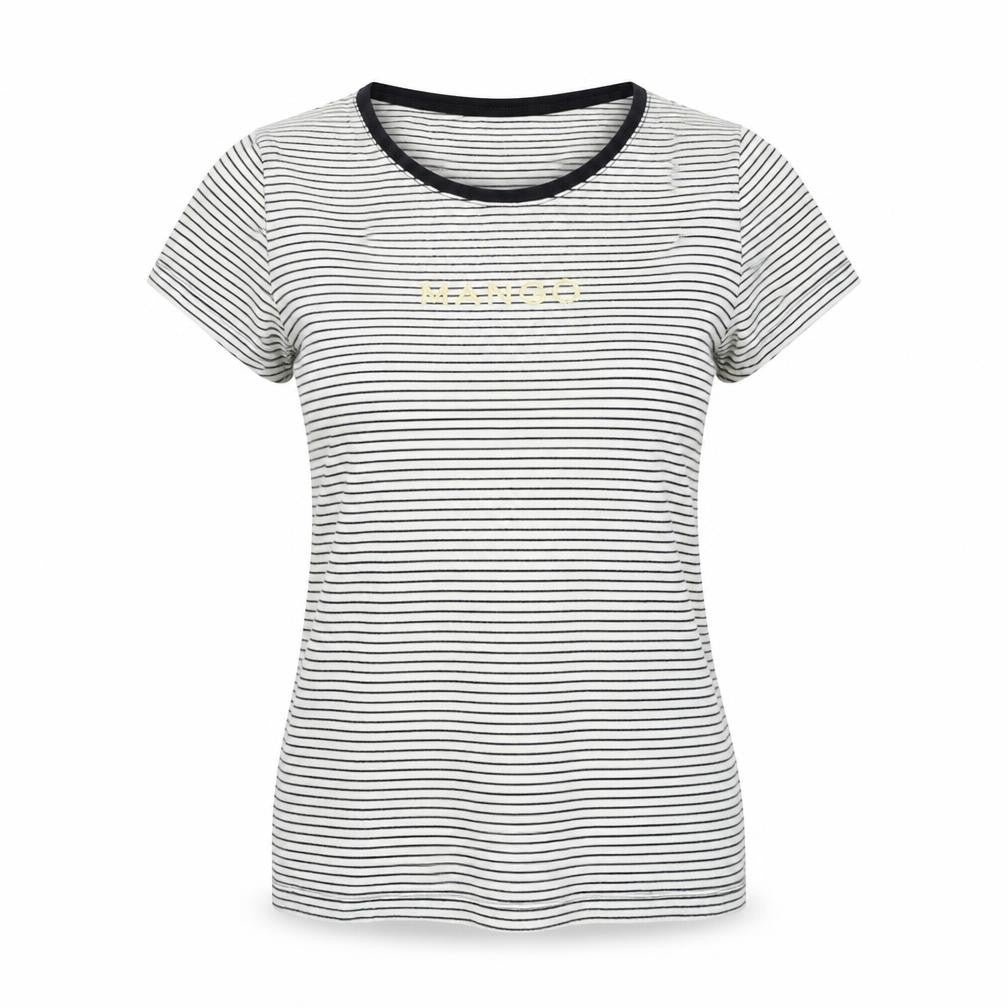 Mango Womens White Striped  Basic T-Shirt Size M