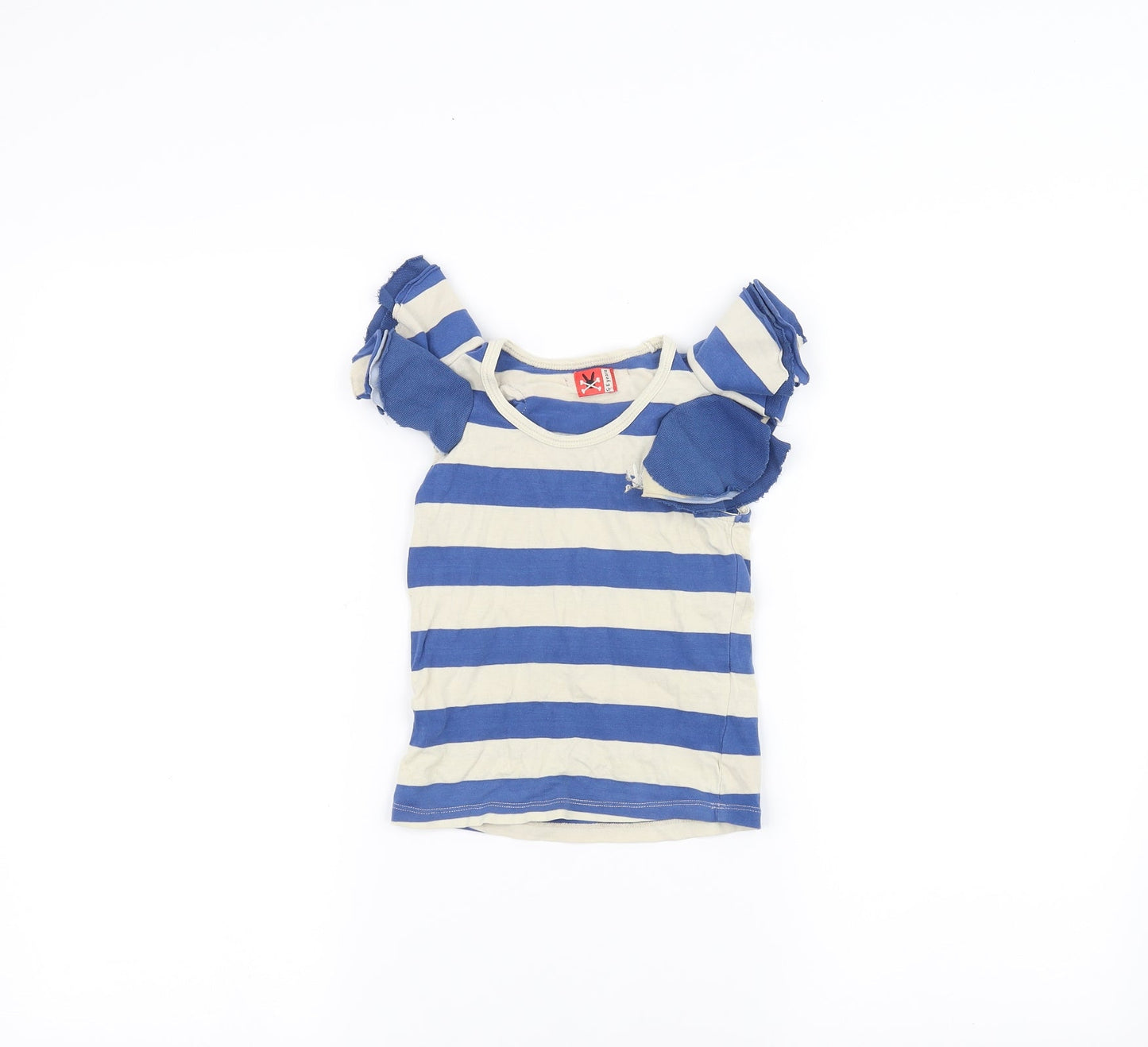 Preworn Boys Blue Striped  Basic T-Shirt Size 5-6 Years