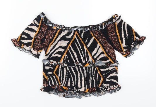 Select Womens Black Animal Print  Cropped T-Shirt Size S