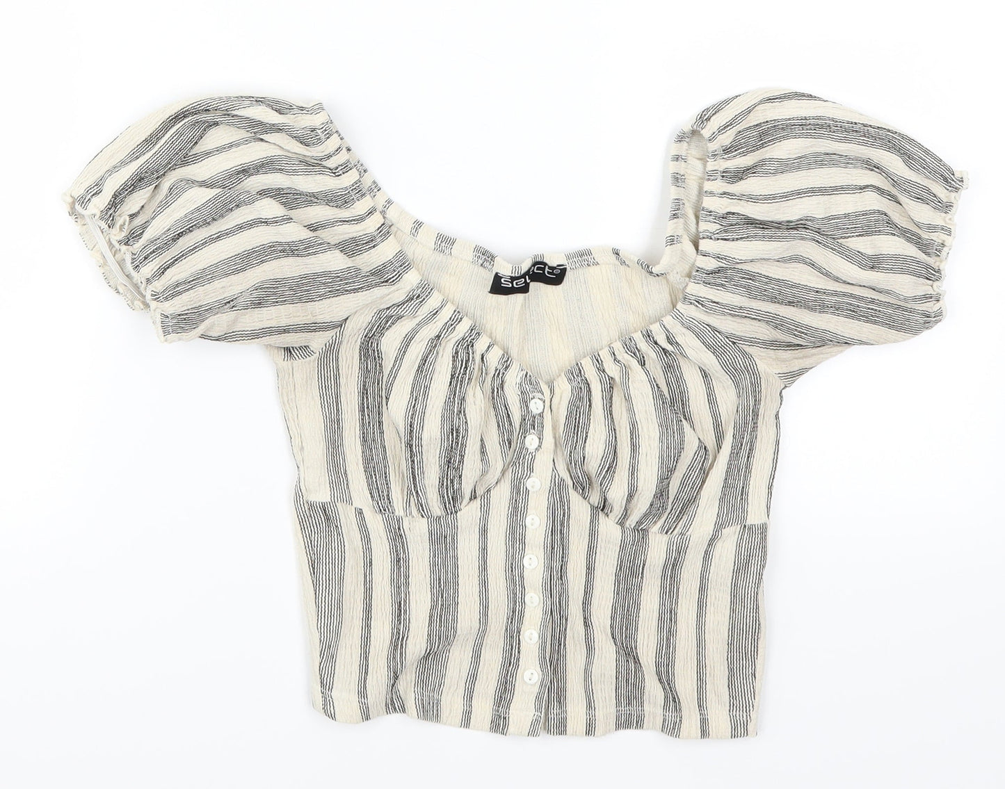 Select Womens Beige Striped  Cropped T-Shirt Size S