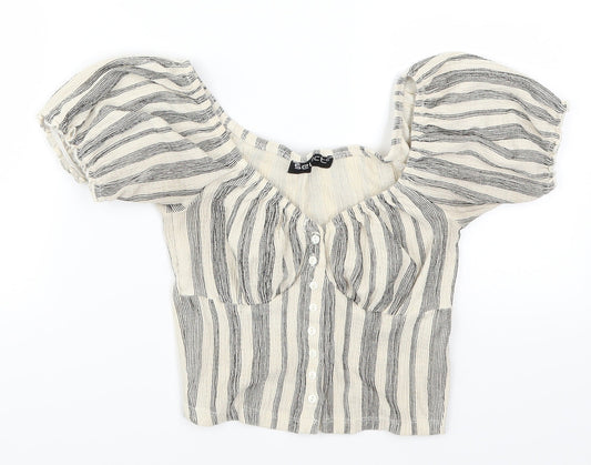 Select Womens Beige Striped  Cropped T-Shirt Size S