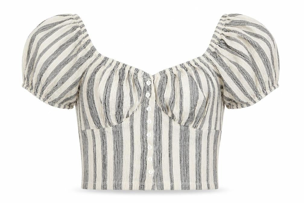 Select Womens Beige Striped  Cropped T-Shirt Size S