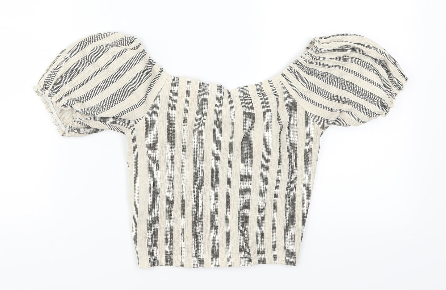 Select Womens Beige Striped  Cropped T-Shirt Size S