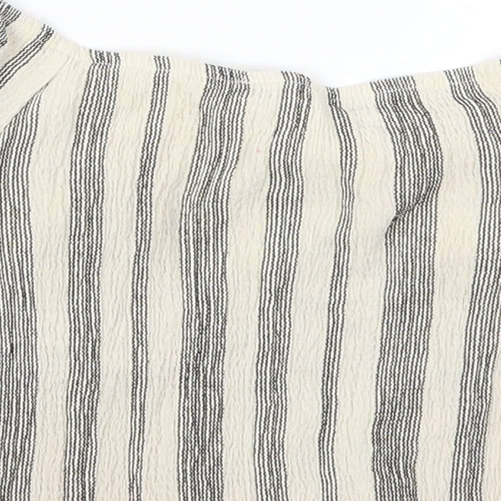 Select Womens Beige Striped  Cropped T-Shirt Size S