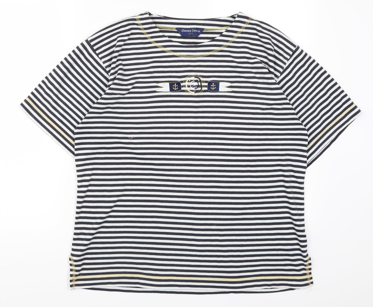 Donna Lewis Womens Blue Striped  Basic T-Shirt Size M  - Anchor Print